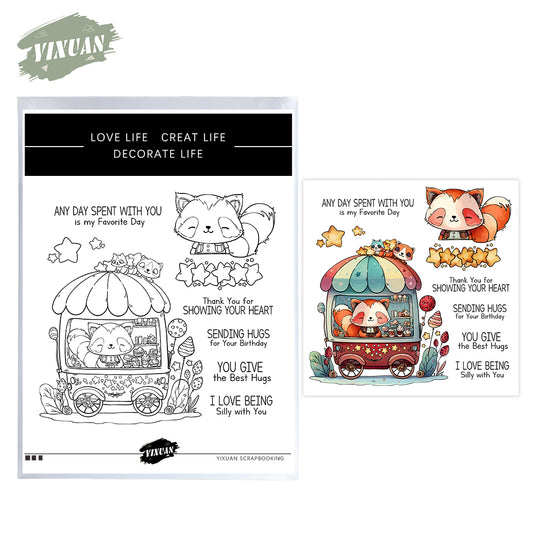 Cute Raccoon In Ice Cream Truck Cutting Dies And Stamp Set YX1174-S+D