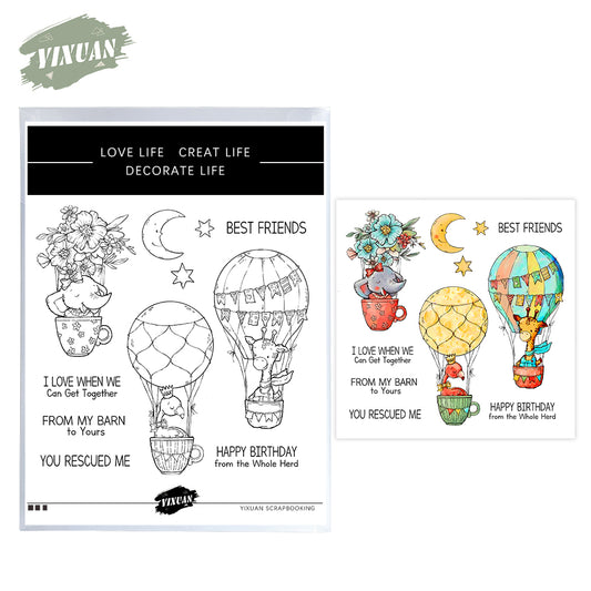 Cute Animals On Hot Air Balloons Cutting Dies And Stamp Set YX1180-S+D