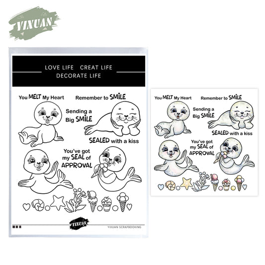 Cute Cartoon Dolphin And Sea Lion Cutting Dies And Stamp Set YX1185-S+D