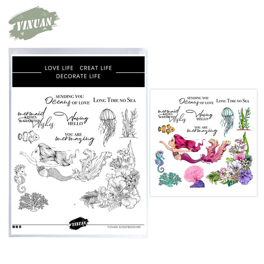 Sea Flowers And Beautiful Mermaid Cutting Dies And Stamp Set YX1021-S+D