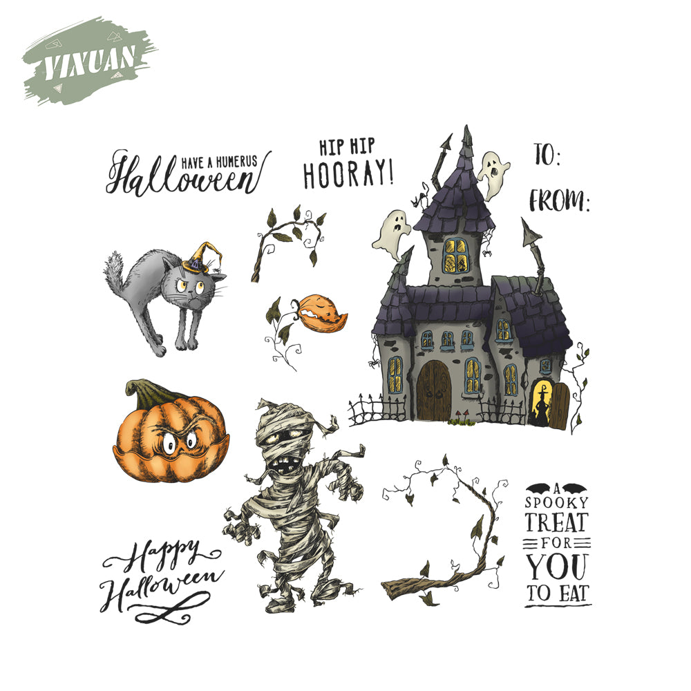 Pumpkin Ghost Castle Happy Halloween Clear Stamp YX770-S