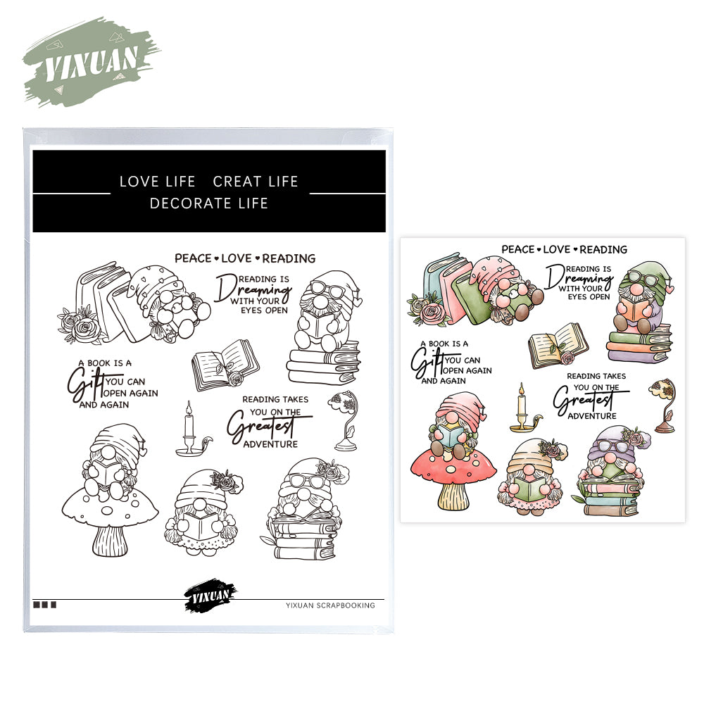 Kawaii Reading Gnomes Cutting Dies And Stamp Set YX932-S+D