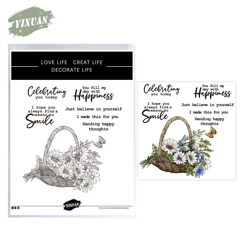 Spring Series Flower Basket And Butterfly Cutting Dies And Stamp Set YX950-S+D