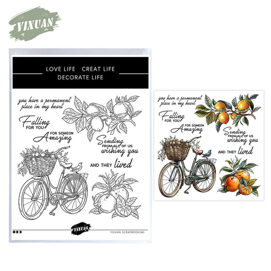 Spring Day Bicycle And Sweet Oranges Cutting Dies And Stamp Set YX1204-S+D