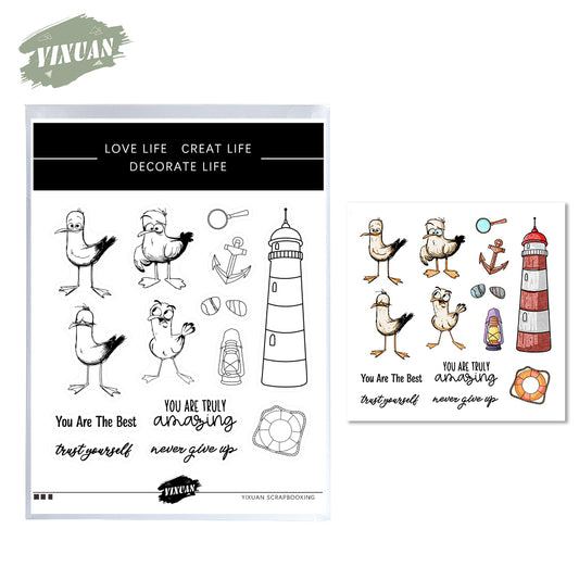 Lighthouse And Cute Funny Ducks Cutting Dies And Stamp Set YX485-S+D