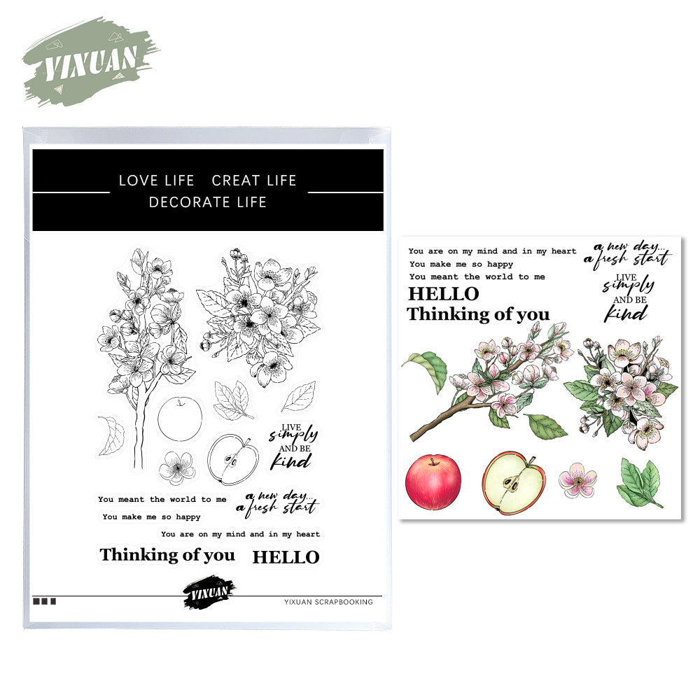 Blooming Flowers And Apple Cutting Dies And Stamp Set YX859-S+D