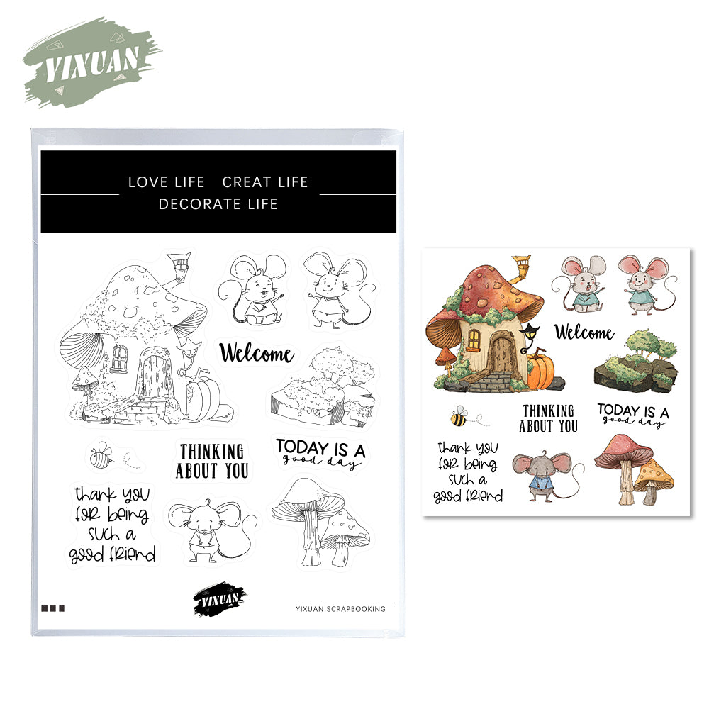 Mouse Mushroom House Cutting Dies And Stamp Set YX480-S+D