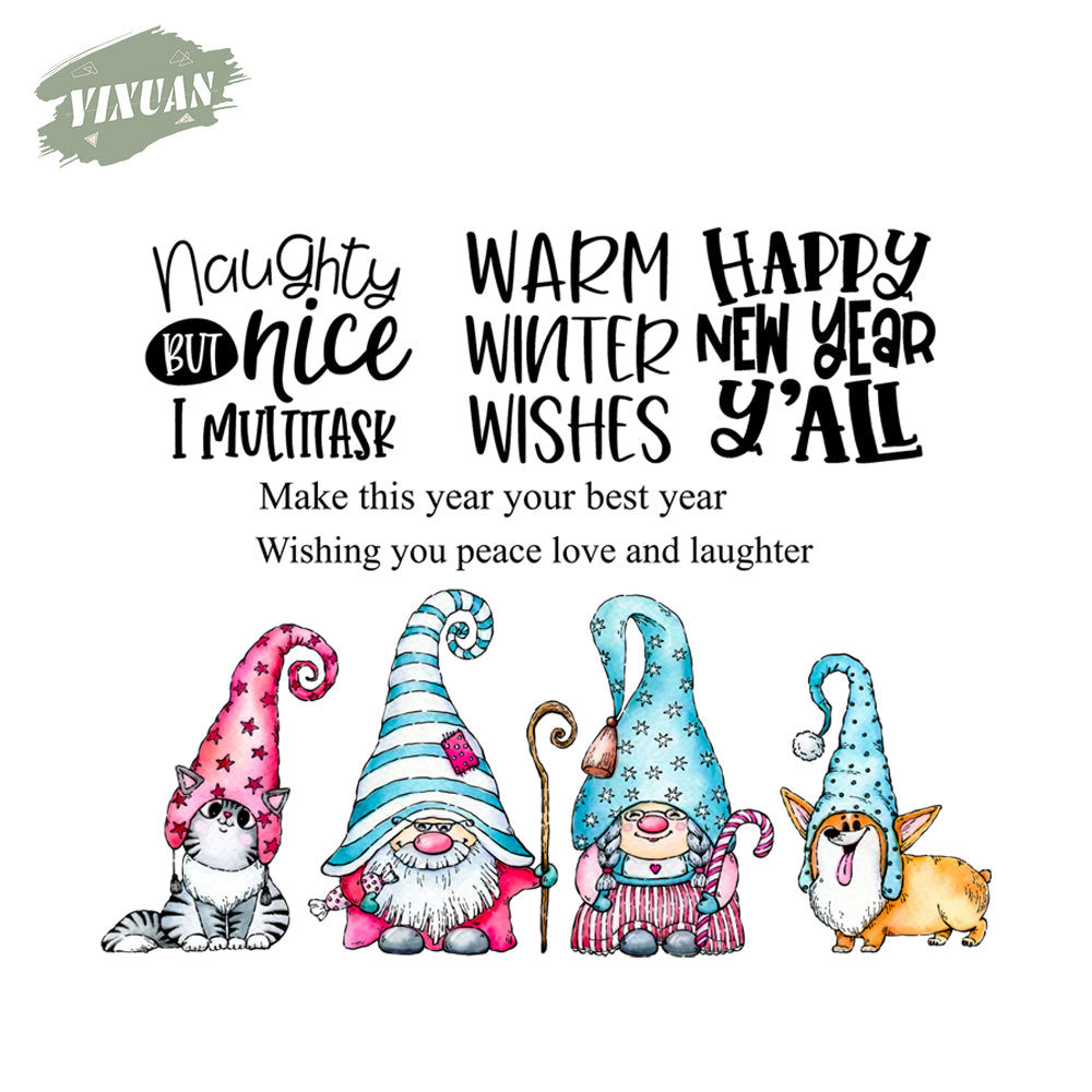 Cute Older And Pet Dog Cat Family Gnome Clear Stamp YX811-S