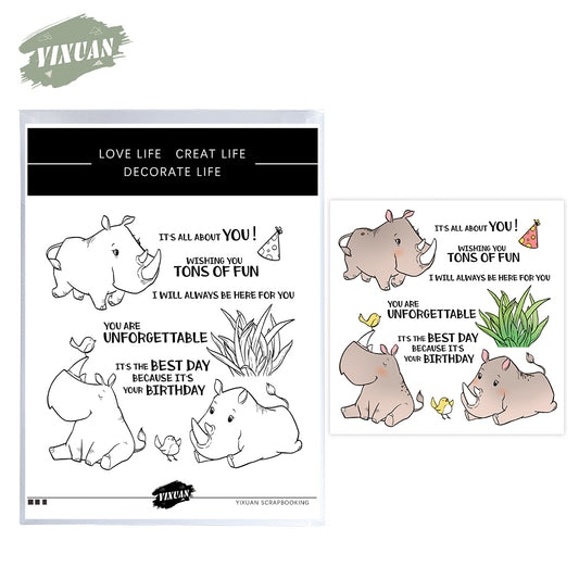 Cute Cartoon Rhinoceros Cutting Dies And Stamp Set YX1148-S+D