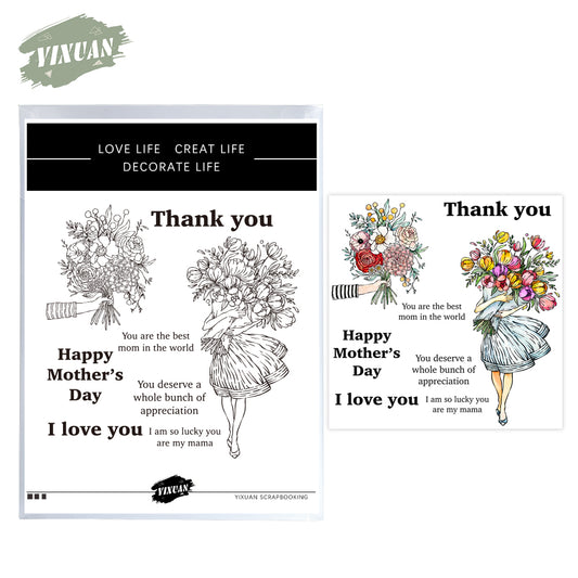 Mother's Day Series Girls Holding Flowers Bunches Cutting Dies And Stamp Set YX948-S+D