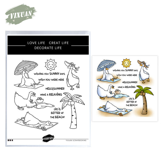 Summer Beach Palms And Cute Ducks Cutting Dies And Stamp Set YX1143-S+D