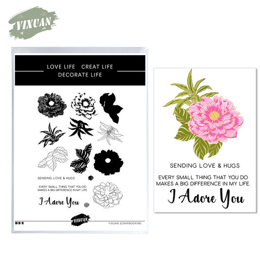 Bloomed Peony Flowers Cutting Dies And Stamp Set YX650-S+D