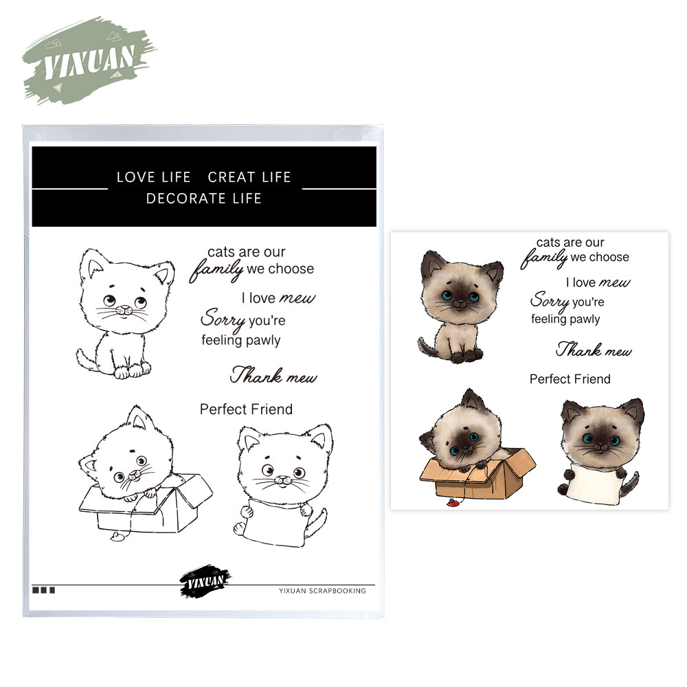 Cute Pet Cats Little Kitty Cutting Dies And Stamp Set YX1001-S+D