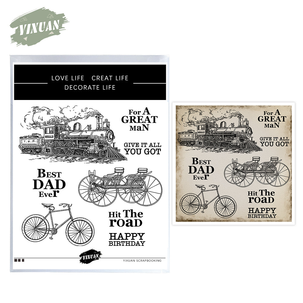 Vintage Bicycle And Train Clear Stamp YX1194