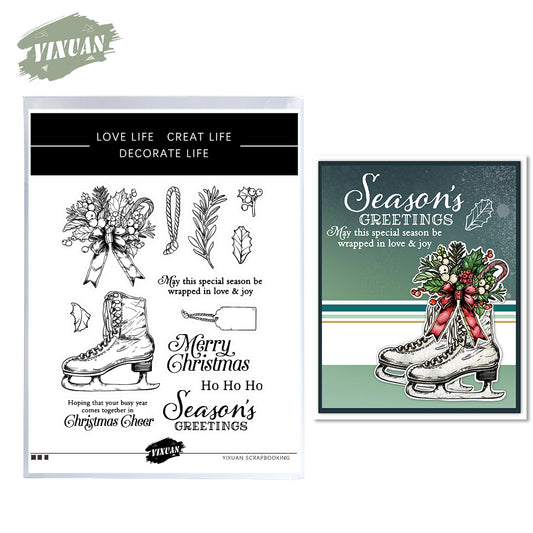 Winter Skates Christmas Cutting Dies And Stamp Set Xmas Ornaments YX656-S+D