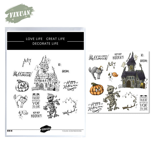 Pumpkin Ghost Castle Happy Halloween Cutting Dies And Stamp Set YX770-S+D