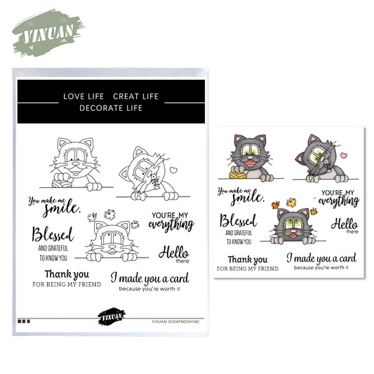 Kawaii Little kitty Pet Cats Cutting Dies And Stamp Set YX643-S+D