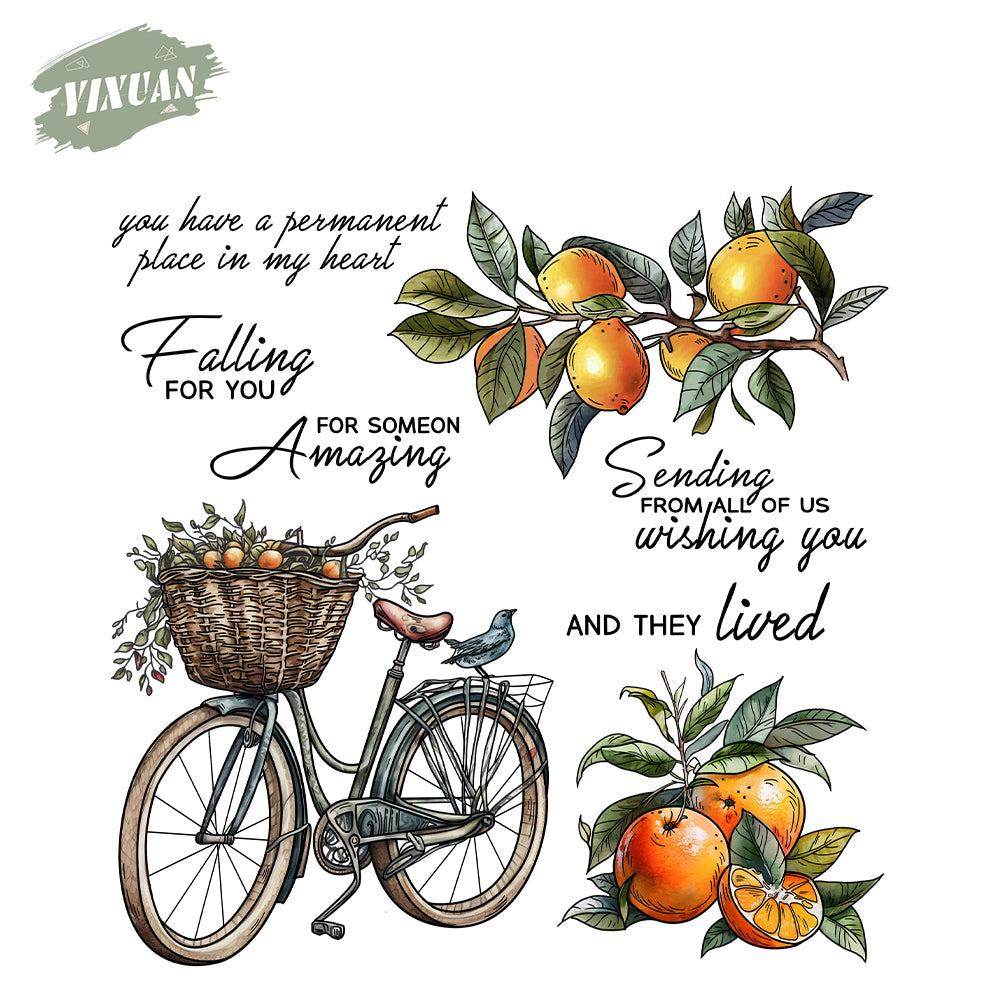 Spring Day Bicycle And Sweet Oranges Clear Stamp YX1204-S