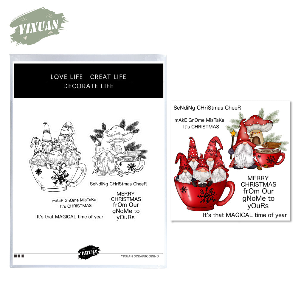 Cute Christmas Gnome Coffee Mugs Cutting Dies And Stamp Set YX792-S+D