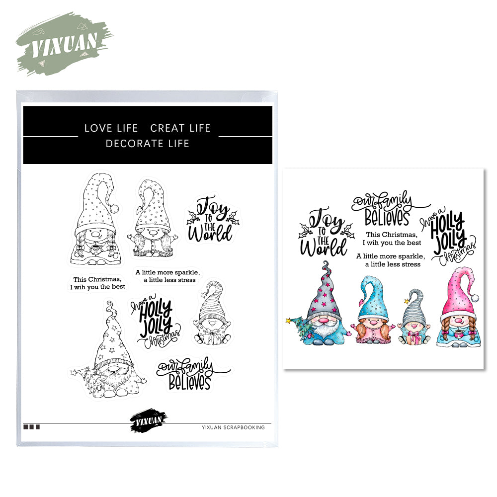 Christmas Cute Family Gnome Cutting Dies And Stamp Set YX812-S+D