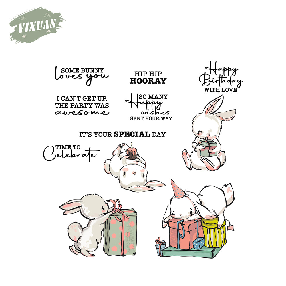 Happy Birthday Gifts & Cute Rabbits Clear Stamp YX1141-S