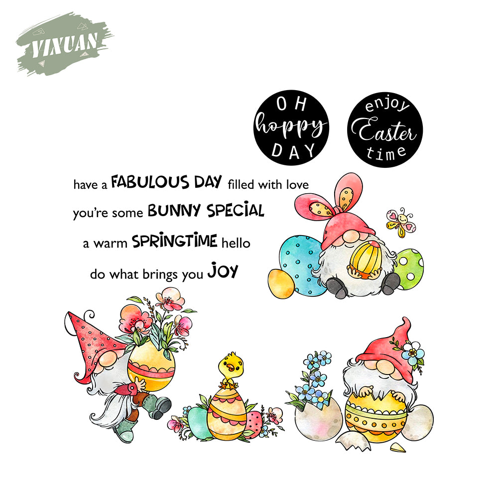Colorful Easter Eggs And Cute Gnome Clear Stamp YX974-S
