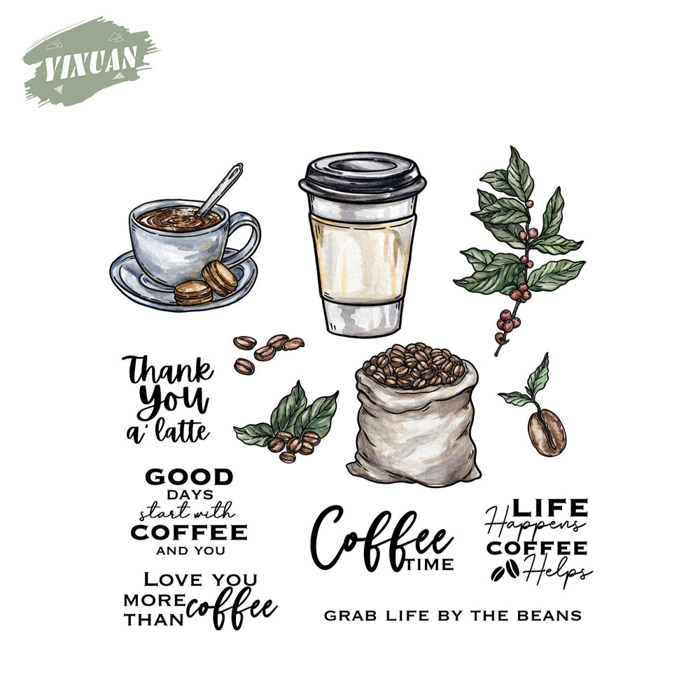 Coffee Beans And Coffee Cups Clear Stamp YX1075-S