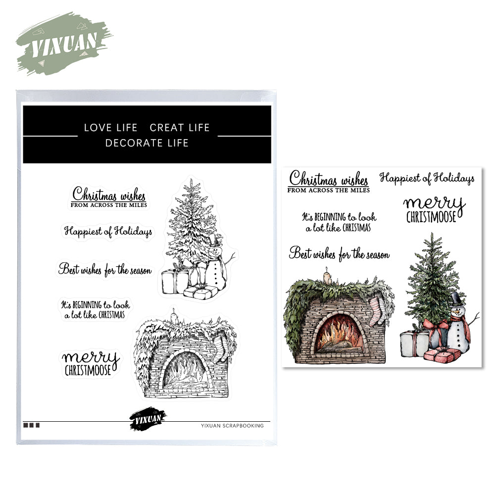2022 Christmas Trees And Fireplace Cutting Dies And Stamp Set YX777-S+D
