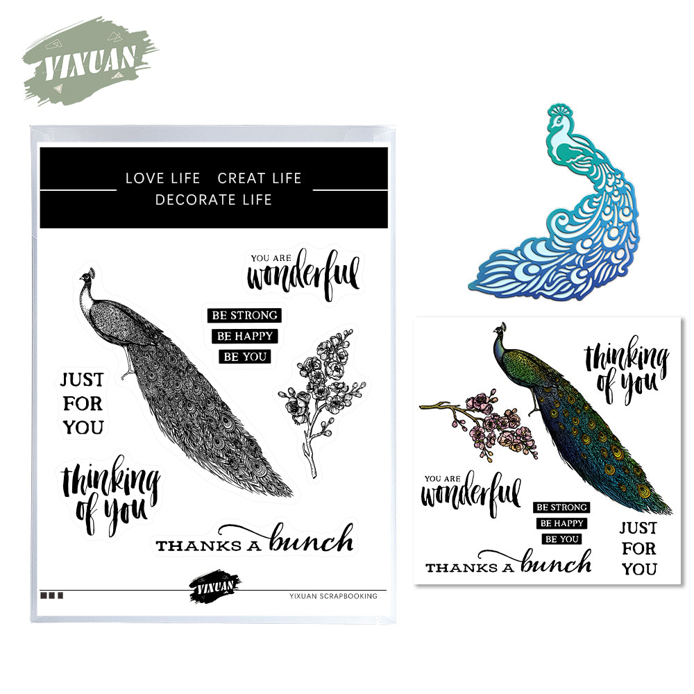 Noble Beautiful Peacock Animal Cutting Dies And Stamp Set YX528-S+D