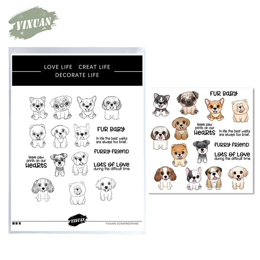 Cute Little Pet Dogs Puppy Cutting Dies And Stamp Set YX577-S+D