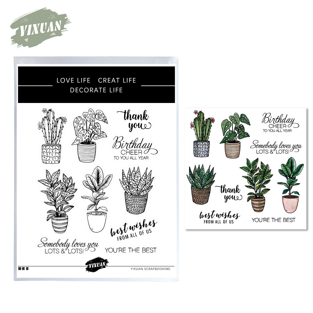 Green Potted Plants Garden Cactus Cutting Dies And Stamp Set YX536-S+D