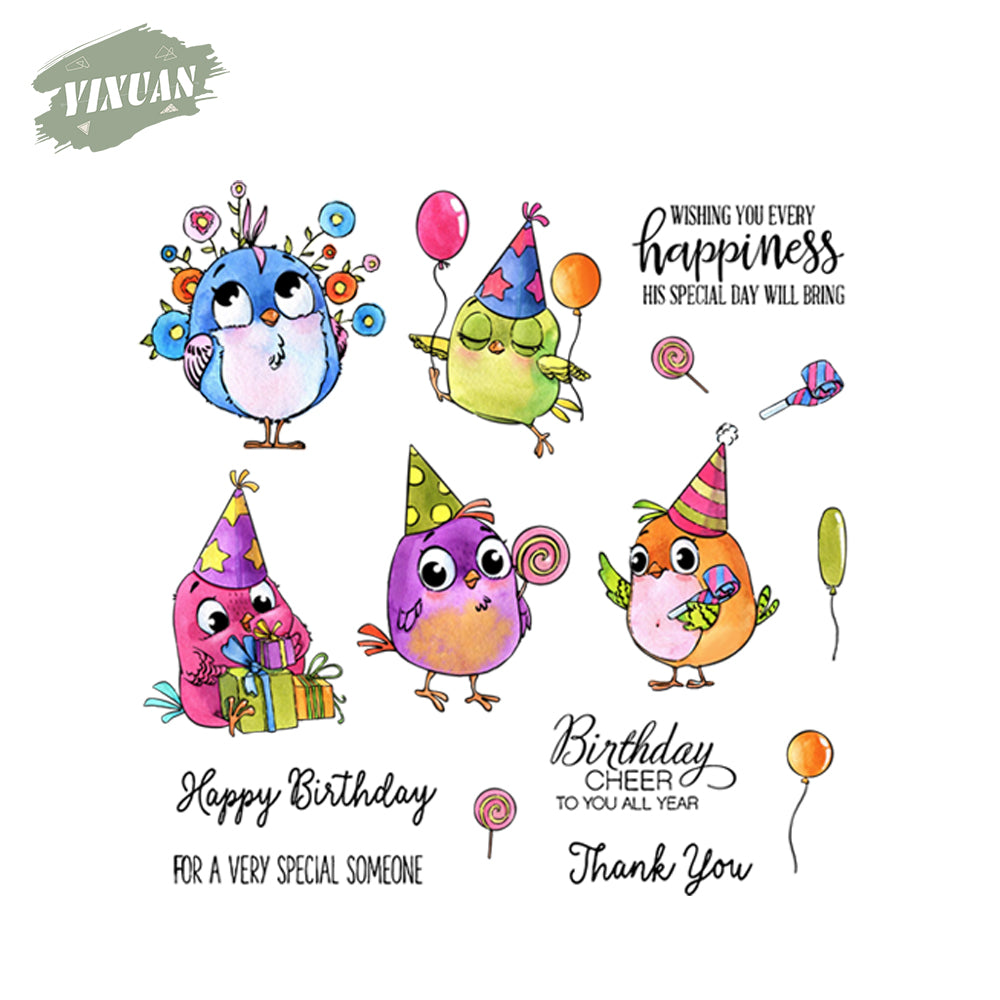 Birds Sparrow Celebration Birthday Wishes Clear Stamp YX562-S