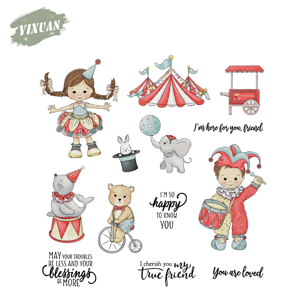 Adorable Boys Girls And Animals In Circus Clear Stamp YX646-S
