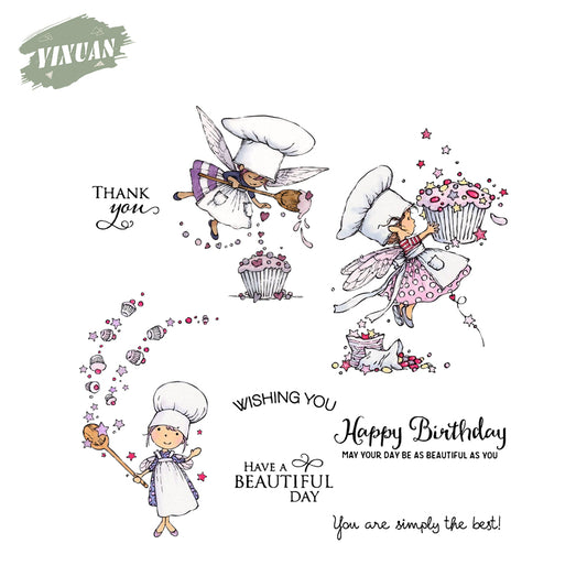 Cute Little Fairy Pastry Love Cake Happy Birthday Clear Stamp YX653-S