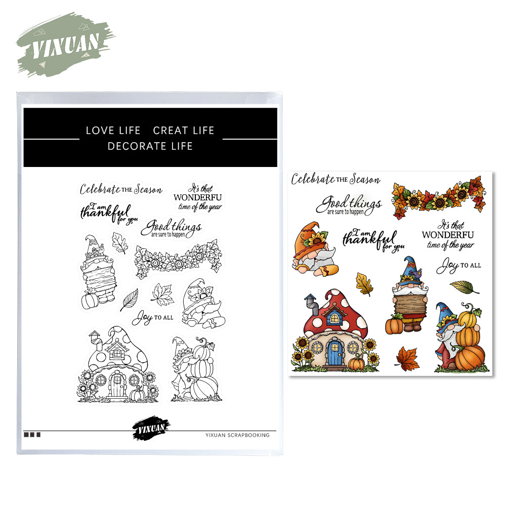 Halloween Gnome Pumpkin Mashuroom Cutting Dies And Stamp Set YX737-S+D