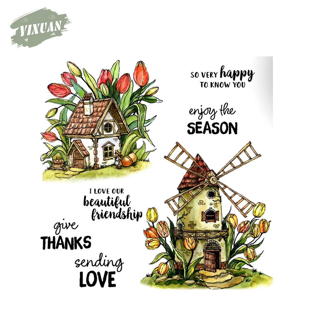 Vintage Country Cottage In Tulip Clear Stamp YX765-S
