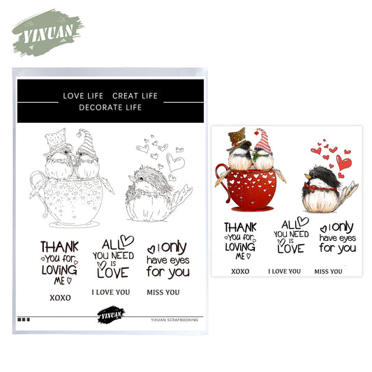 Happy Valentine's Day Love Birds Gnome Cups Cutting Dies And Stamp Set YX930-S+D
