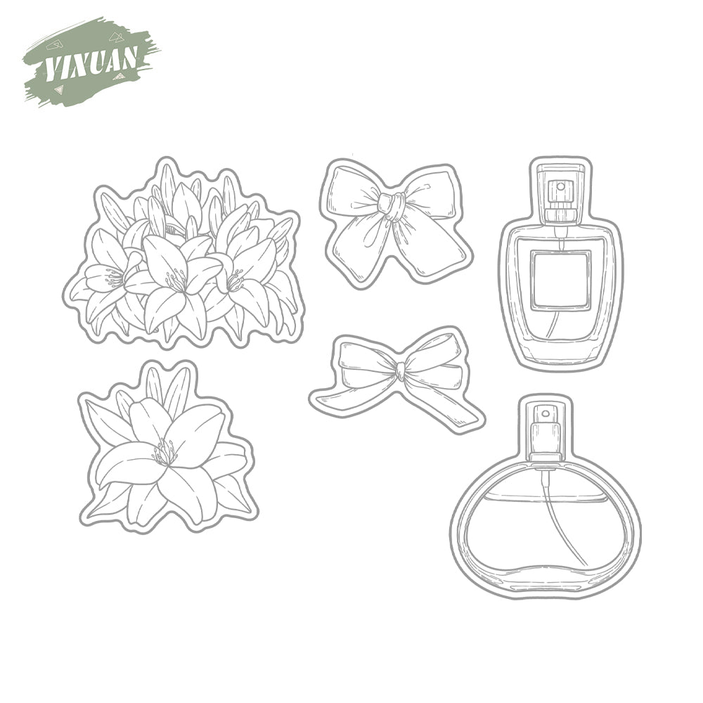 Blooming Lily Flowers And Bows Perfume Cutting Dies And Stamp Set YX1157-S+D