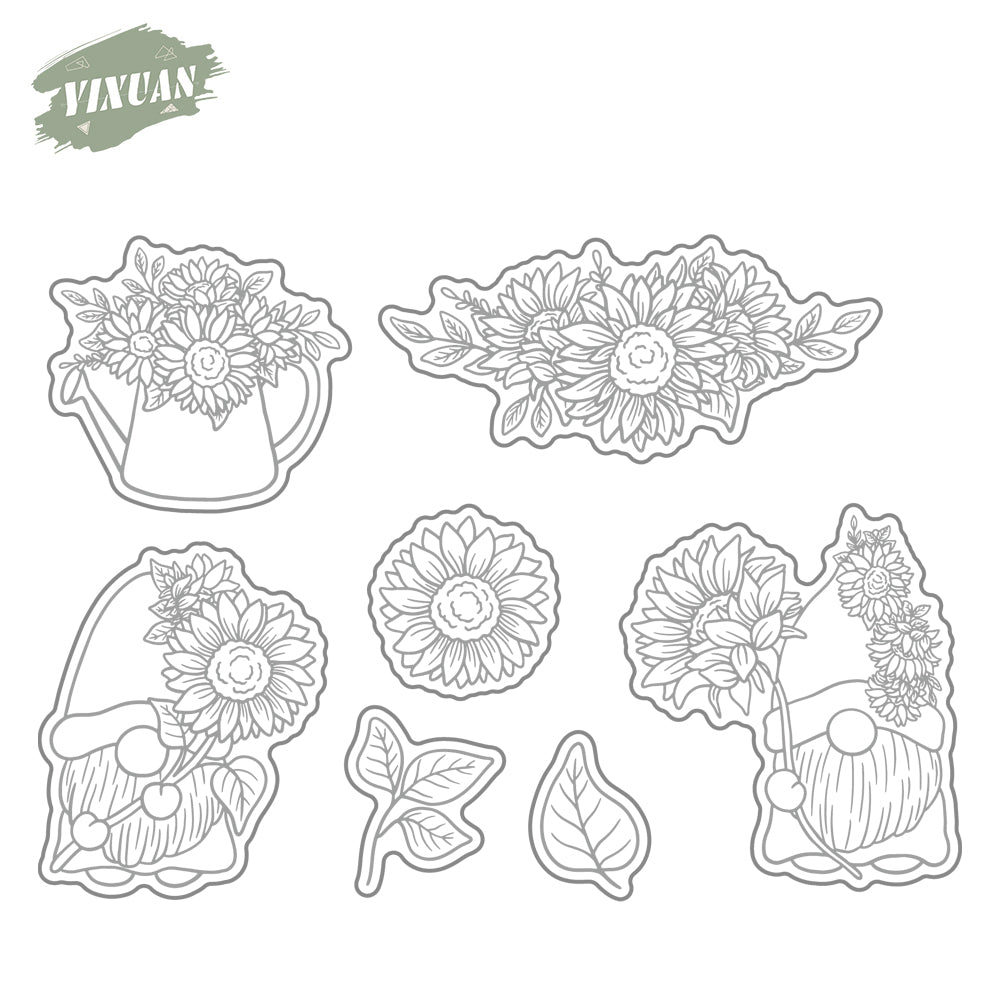 Spring Series Blooming Sunflowers Gnome Cutting Dies And Stamp Set YX1094-S+D