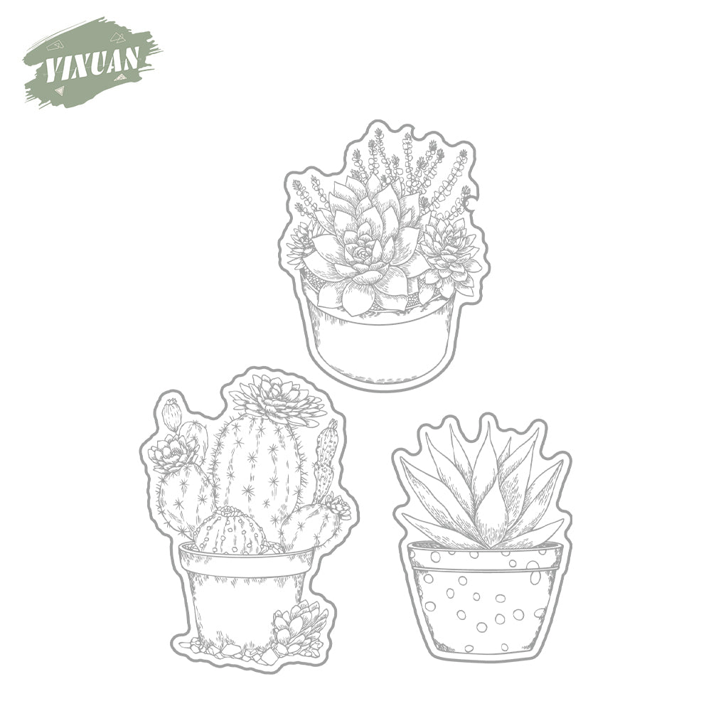 Garden Potted Plants Cactus Succulent Cutting Dies And Stamp Set YX1188-S+D