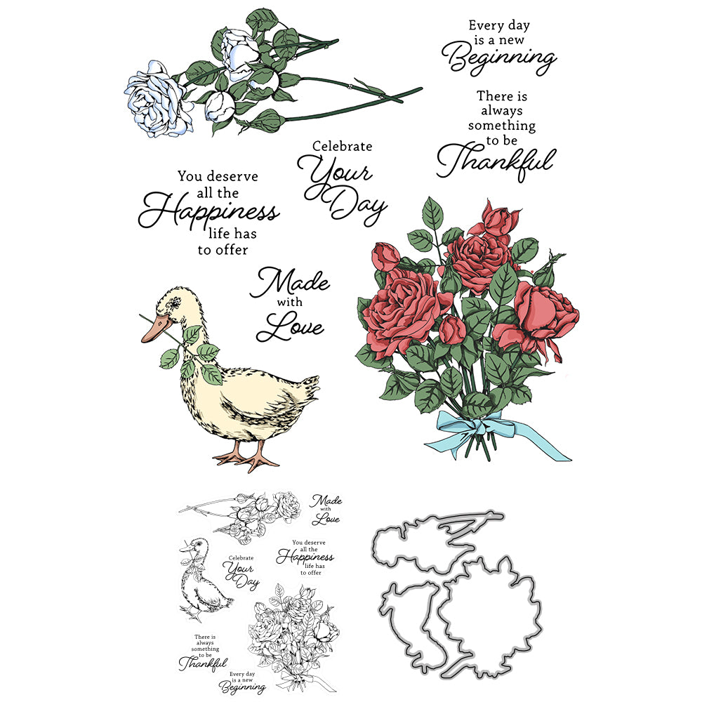 Bloom Bundle Roses And Duck Cutting Dies And Stamp Set YX593-S+D