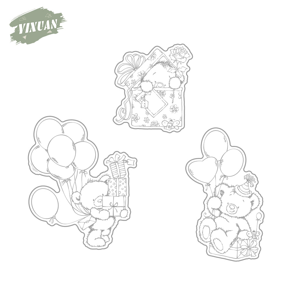 Happy Birthday Gitfs Bear Holding Balloons Cutting Dies And Stamp Set YX1175-S+D