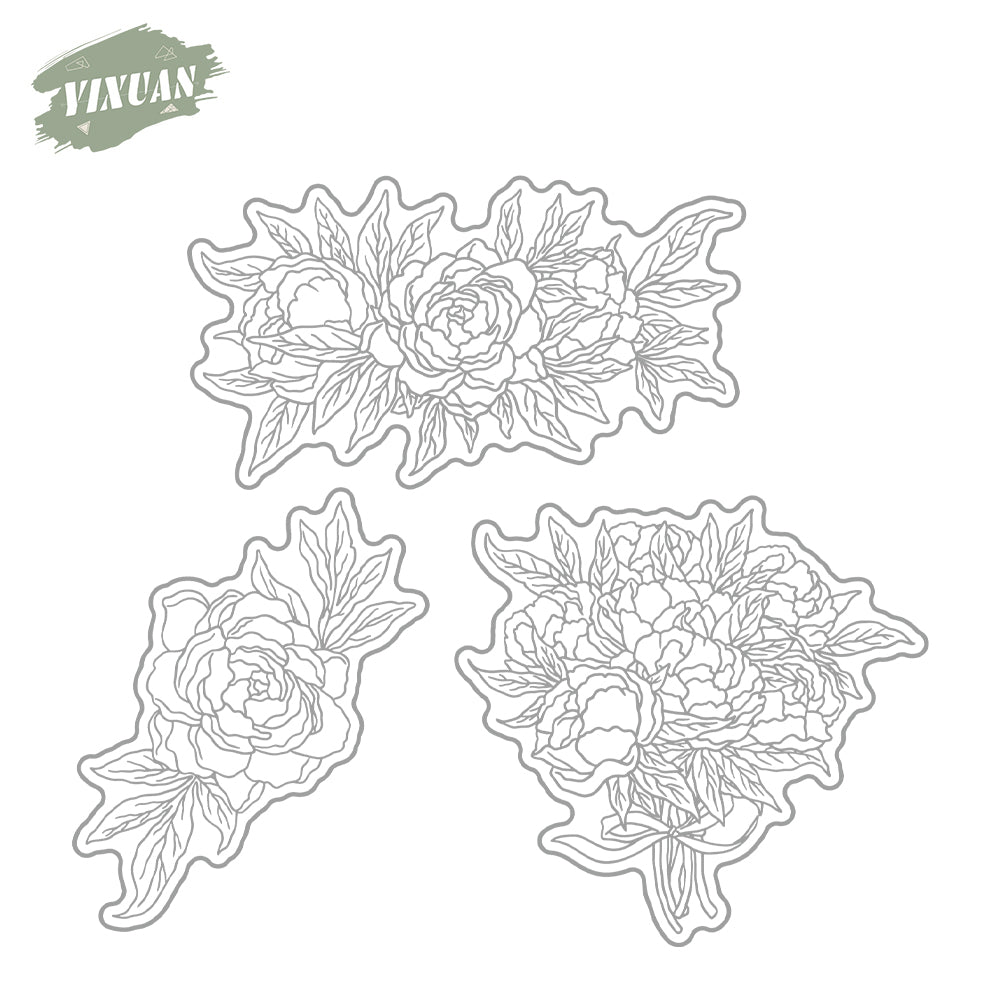 Spring Blooming Peony Flowers And Leaves Cutting Dies And Stamp Set YX1198-S+D