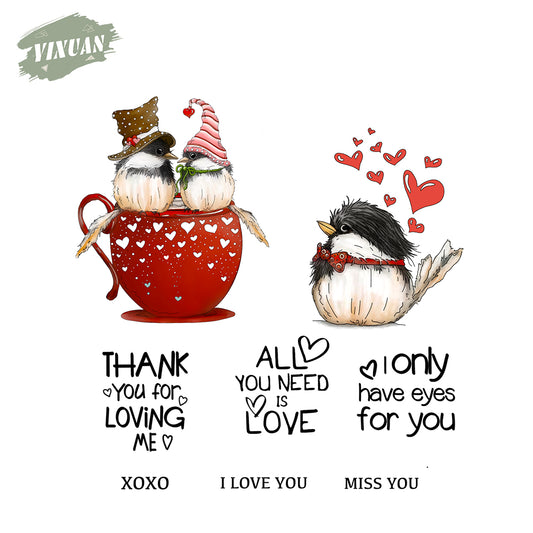 Happy Valentine's Day Love Birds Gnome Cups Clear Stamp YX930-S