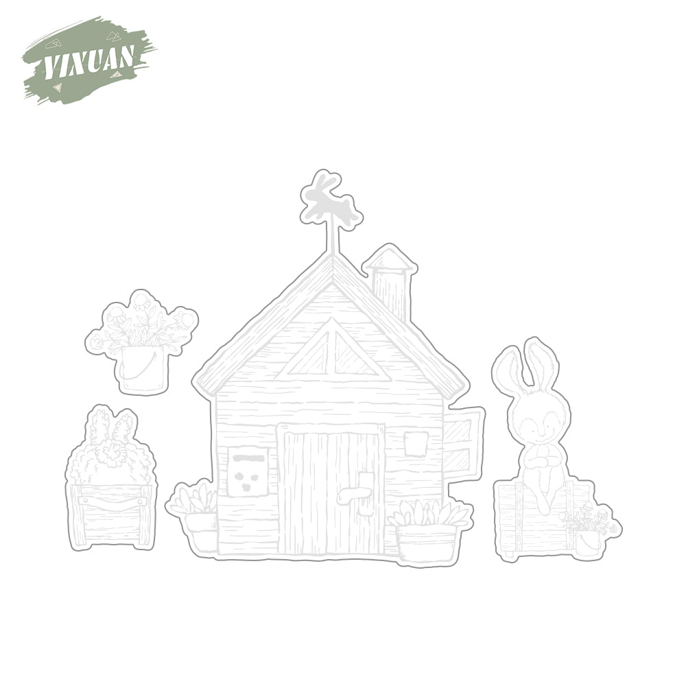 Cute Easter Rabbits And Cottage Cutting Dies Set YX897-D