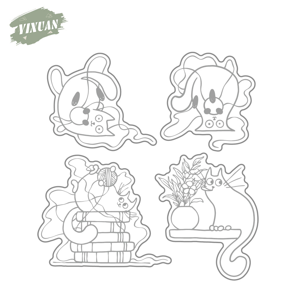 Lovely Pet Cats And Books Cutting Dies And Stamp Set YX1092-S+D