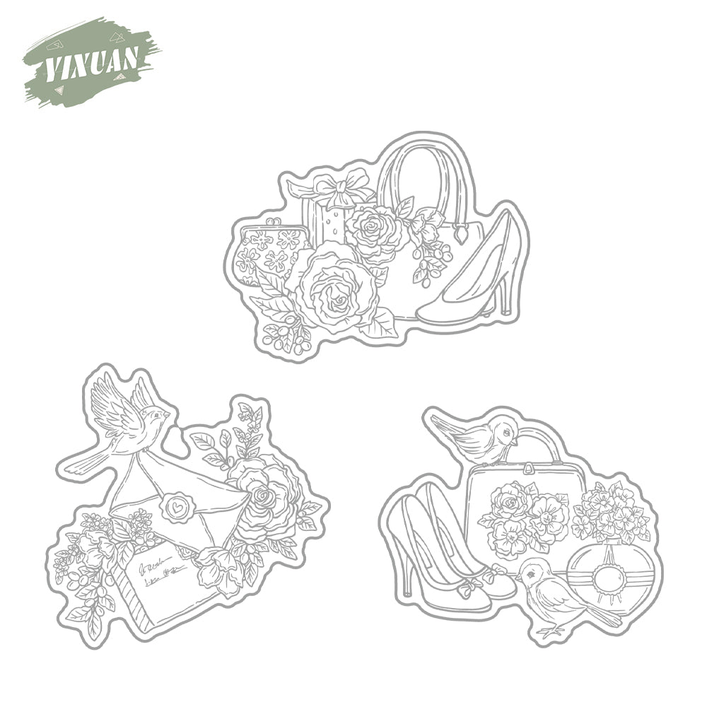 Beautiful Blloming Roses Flowers And High-heels Cutting Dies And Stamp Set YX1190-S+D