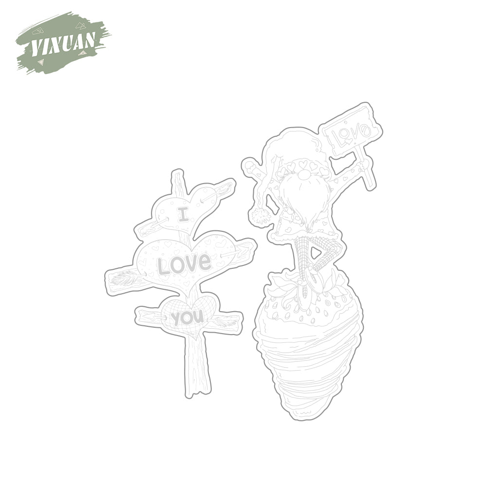 Love Valentine's Day Series Cute Heart Gnome Strawberry Cutting Dies Set YX929-D