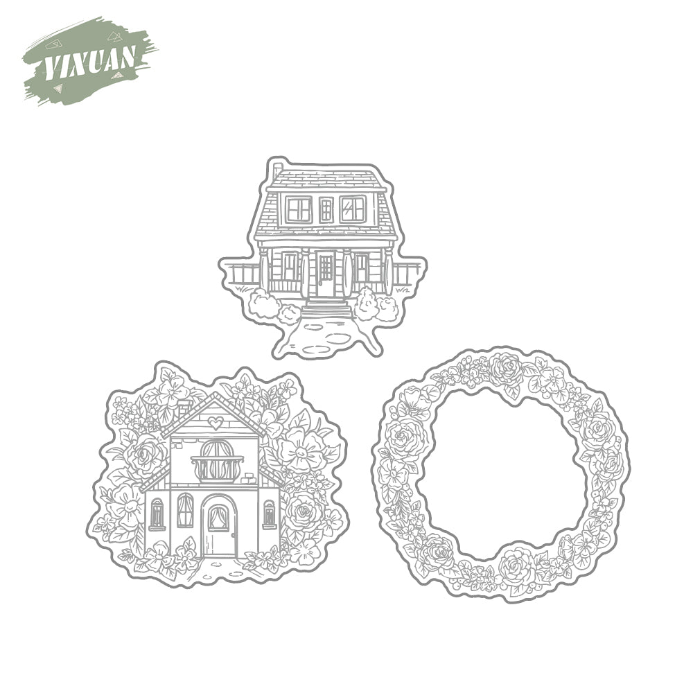 Spring Series Blooming Flowers And Home House Cutting Dies And Stamp Set YX1083-S+D