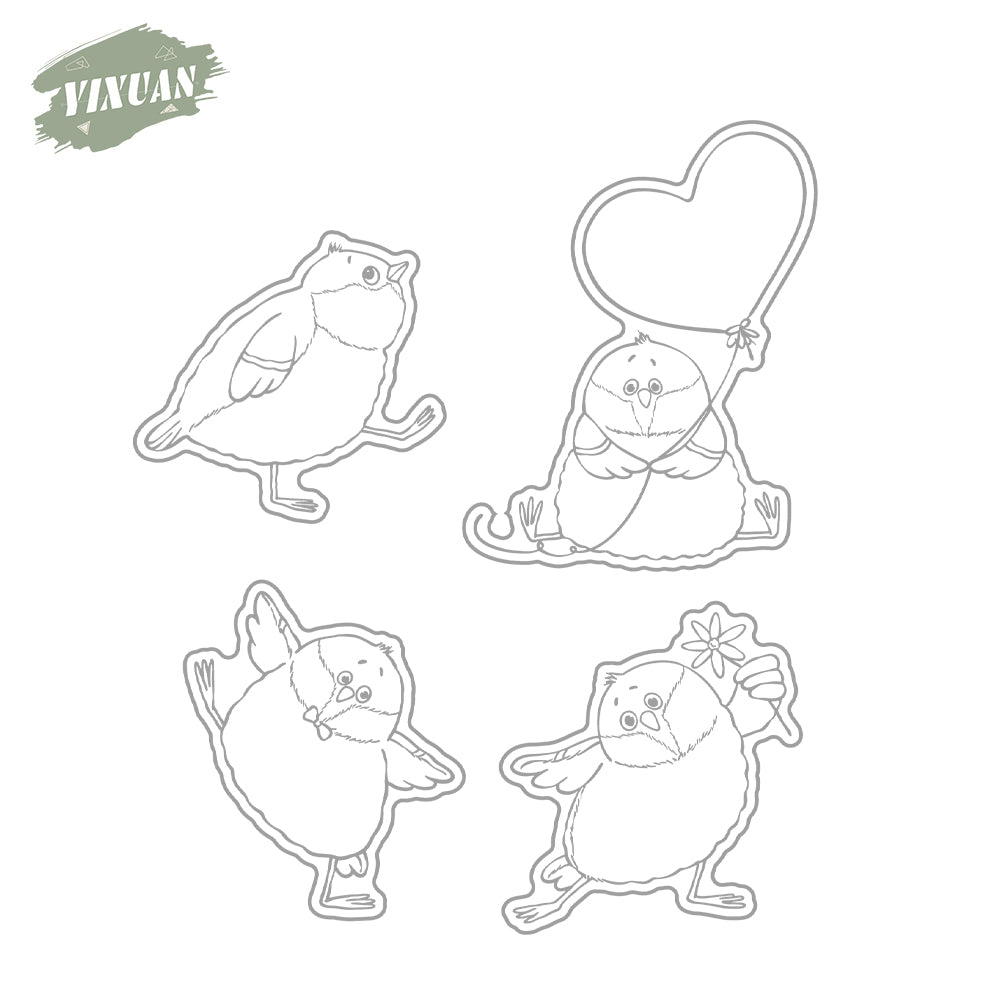 Cute Funny Fatty Birds With Heart Balloon Cutting Dies And Stamp Set YX1200-S+D
